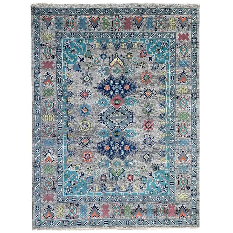 Natural Gray Hand Knotted Wool Traditional Rug 8' x 10' - Ornamental Medallion 0.5" Pile Design - N/A