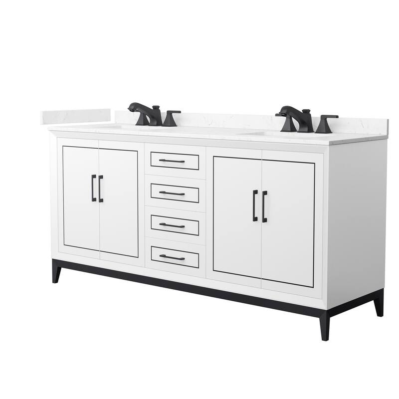 Wyndham Collection WCH5151-72D-VCA-US3MXX Marlena 72" Free Standing - White / Carrara Cultured Marble Top / Matte Black