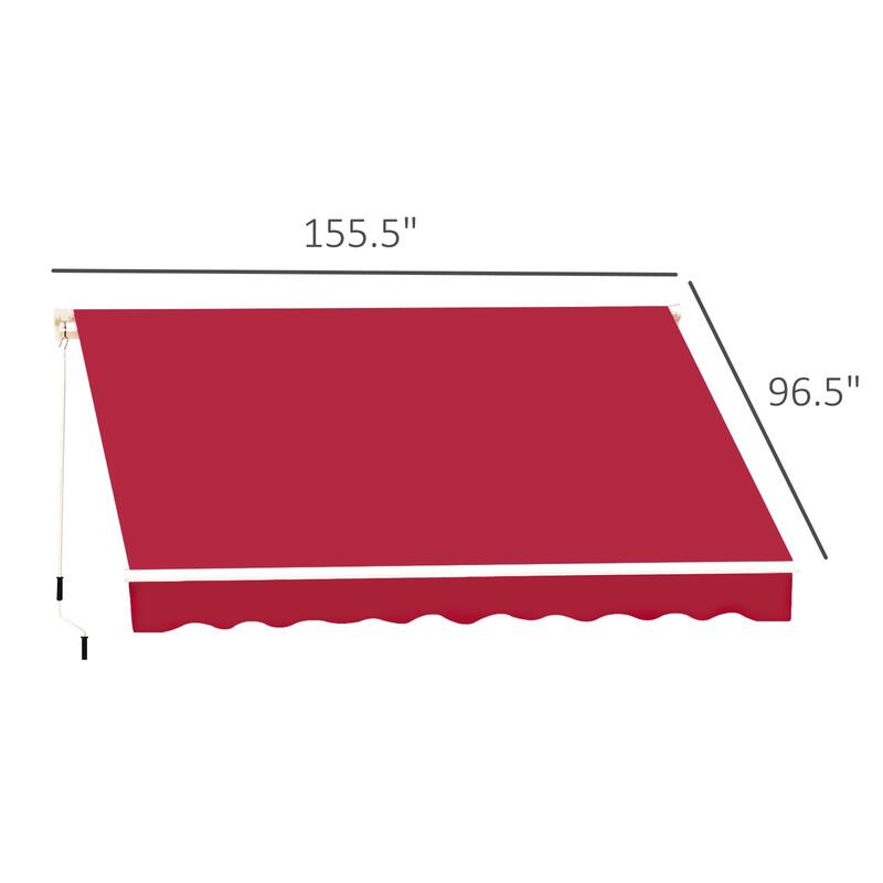 Outsunny 13' x 8' Manual Retractable Sun Shade Patio Awning with Durable Design & Adjustable Length Canopy, Wine Red