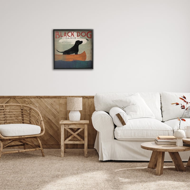 Stupell Black Dog Canoe Company Pet Boating Lake Sports Framed Wall Art,12x12