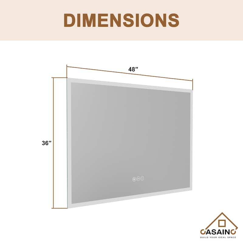 48 in. W x 36 in. H Large Rectangular Frameless LED Wall-Mounted Bathroom Vanity Mirror with Side Light-Emitting in Silver