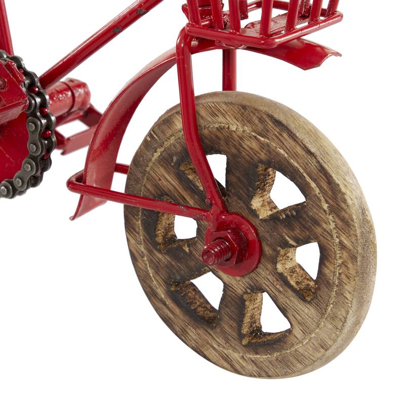 Multi Colored Metal Bike Sculpture with Wood Wheels (Set of 3) - 11 x 5 x 8