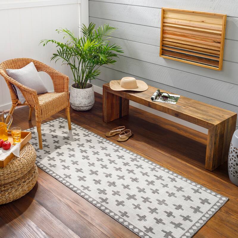 Livabliss Boronia Indoor/ Outdoor Mod Geometric Area Rug - 2'7" x 7'3" Runner - Grey