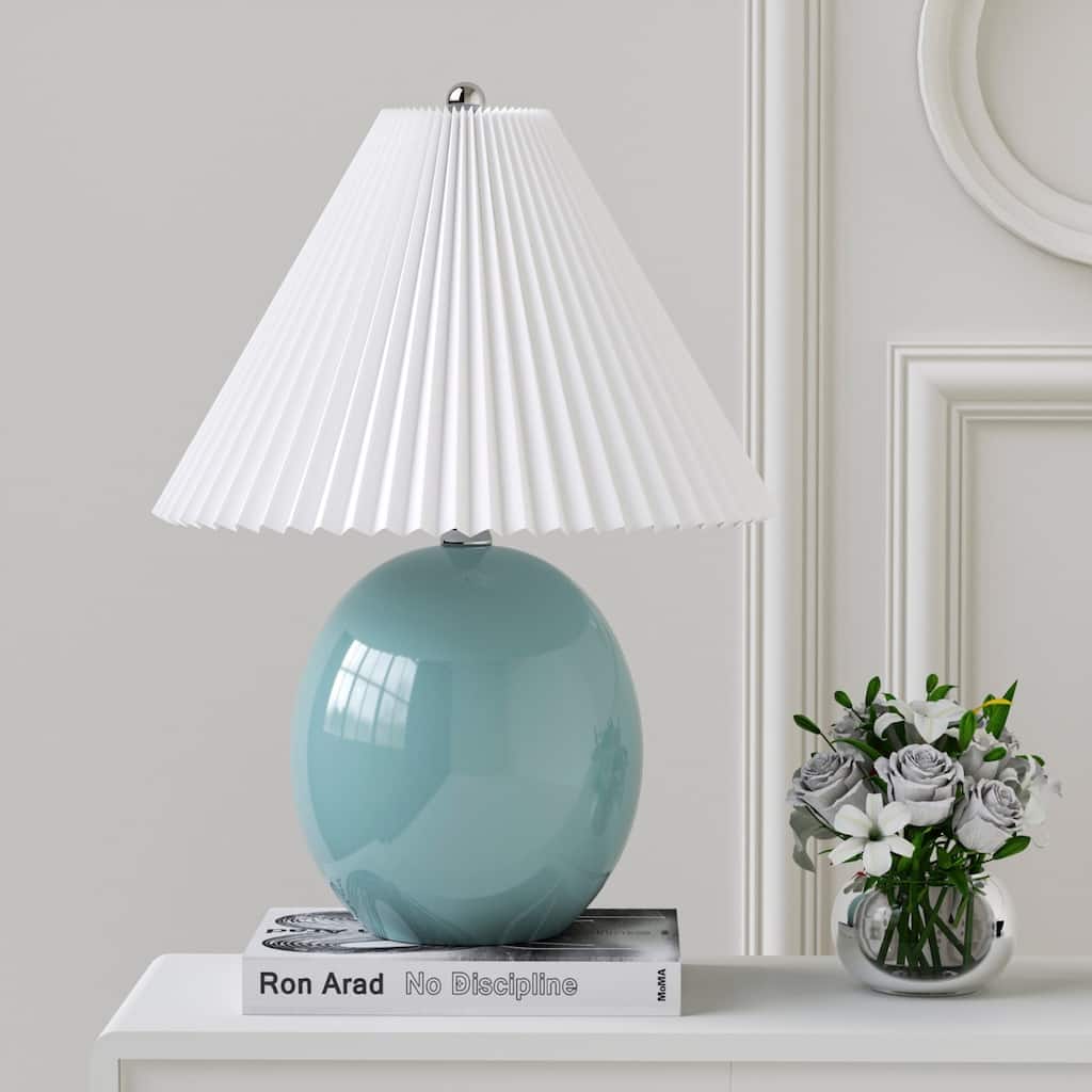 Maxax 20.47" Modern Ceramic for Bedroom Living Room Bedside Desk Nightstand Single Table Lamp With Linen Empire Shade