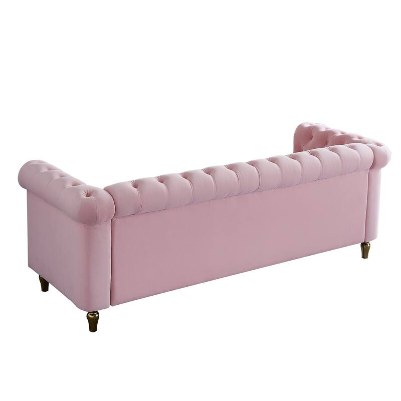Modern Chesterfield Couch with Button Tufting, High-Density Foam & Gold Accents - 85'' Wide
