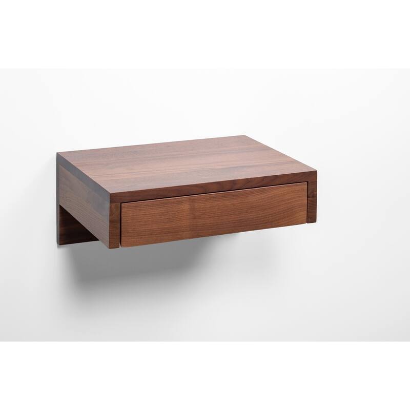 Bo - Walnut Hardwood Floating Nightstand Bedside Table - Small Bedroom Nightstand