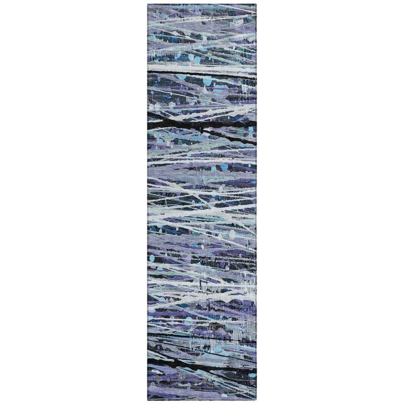 Machine Washable Indoor/Outdoor Abstract Stripes Chantille Rug