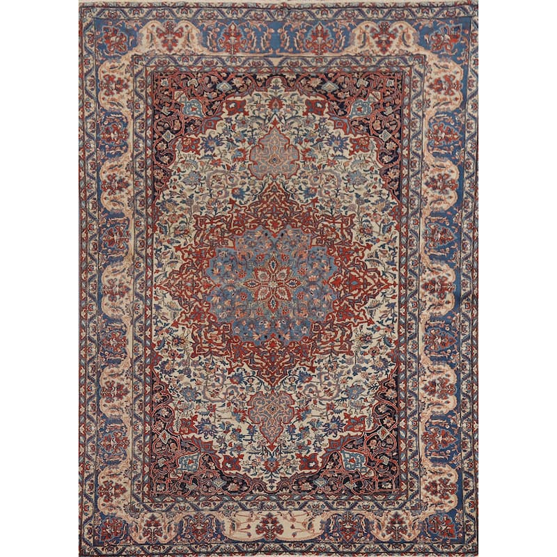 Pre-1900 Antique Isfahan Vegetable Dye Persian Rug Handmade Wool Carpet - 4'7" x 6'7"