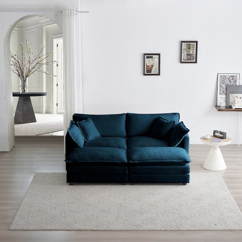 4 - Piece Upholstered Sectional Sofa with Ottoman Blue