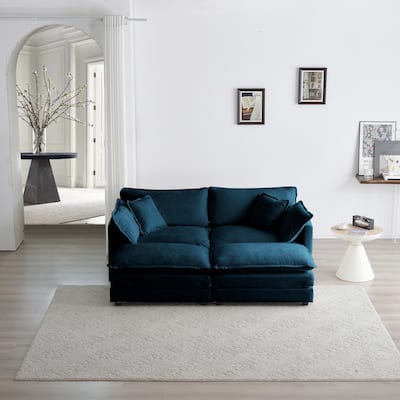4 - Piece Upholstered Sectional Sofa with Ottoman Blue