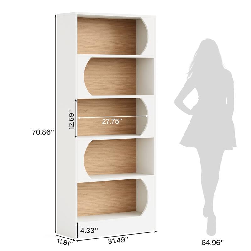 Modern 5-Tier Bookcase, 71-Inch Tall Freestanding Bookshelf
