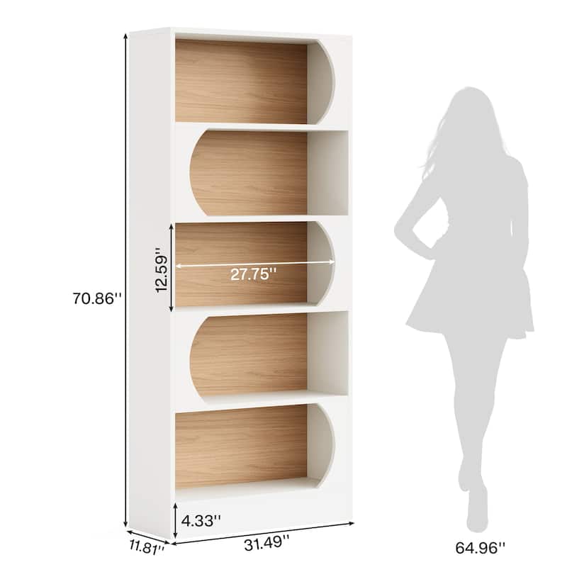 Modern 6 Tier Bookshelf, 71 Inch Tall Bookcase with Classic Shape