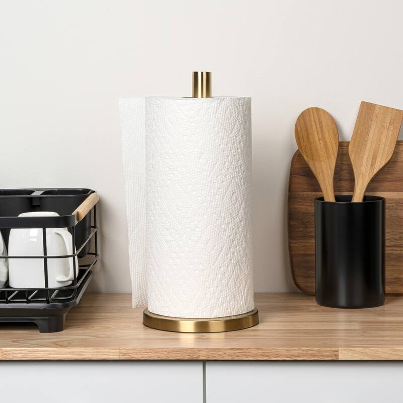 happimess, Avery Metal with Non Slip Weighted Marble Base Paper Towel Holder - Gold