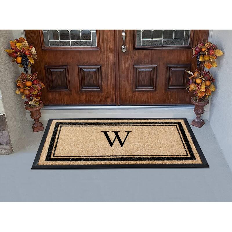 A1HC Natural Coir & Rubber Non Slip Thin Profile Front Door Large Monogrammed Door Mats 30x60 Inches