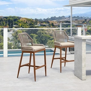 PURPLE LEAF Patio Sunbrella Bar Stools Set of 2 Handwoven Wicker Bar ...