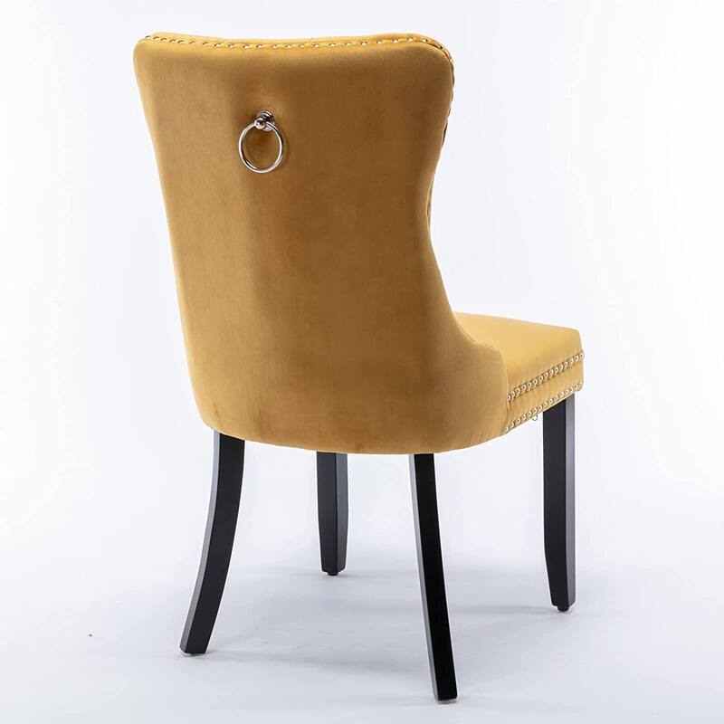 Set of 2 Velvet Dining Chairs – Tufted Upholstered Armless Accent Chairs with Nailhead Trim & Back Ring Pull