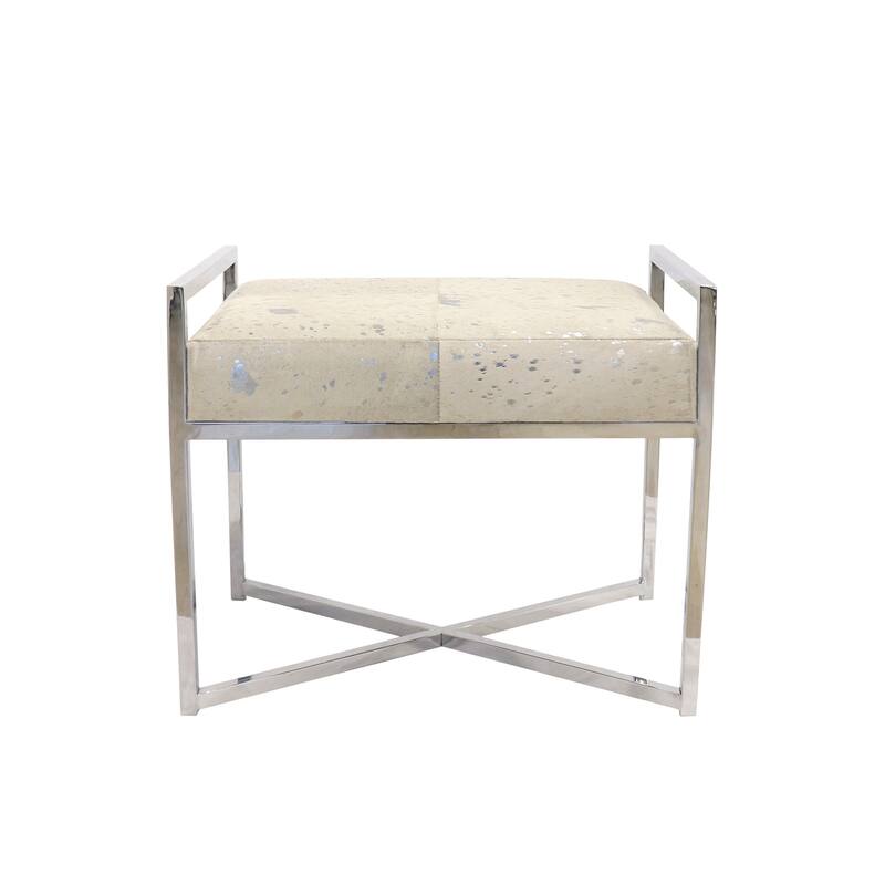 Pasargad Home Safari Cowhide with St. Steel Legs Bench