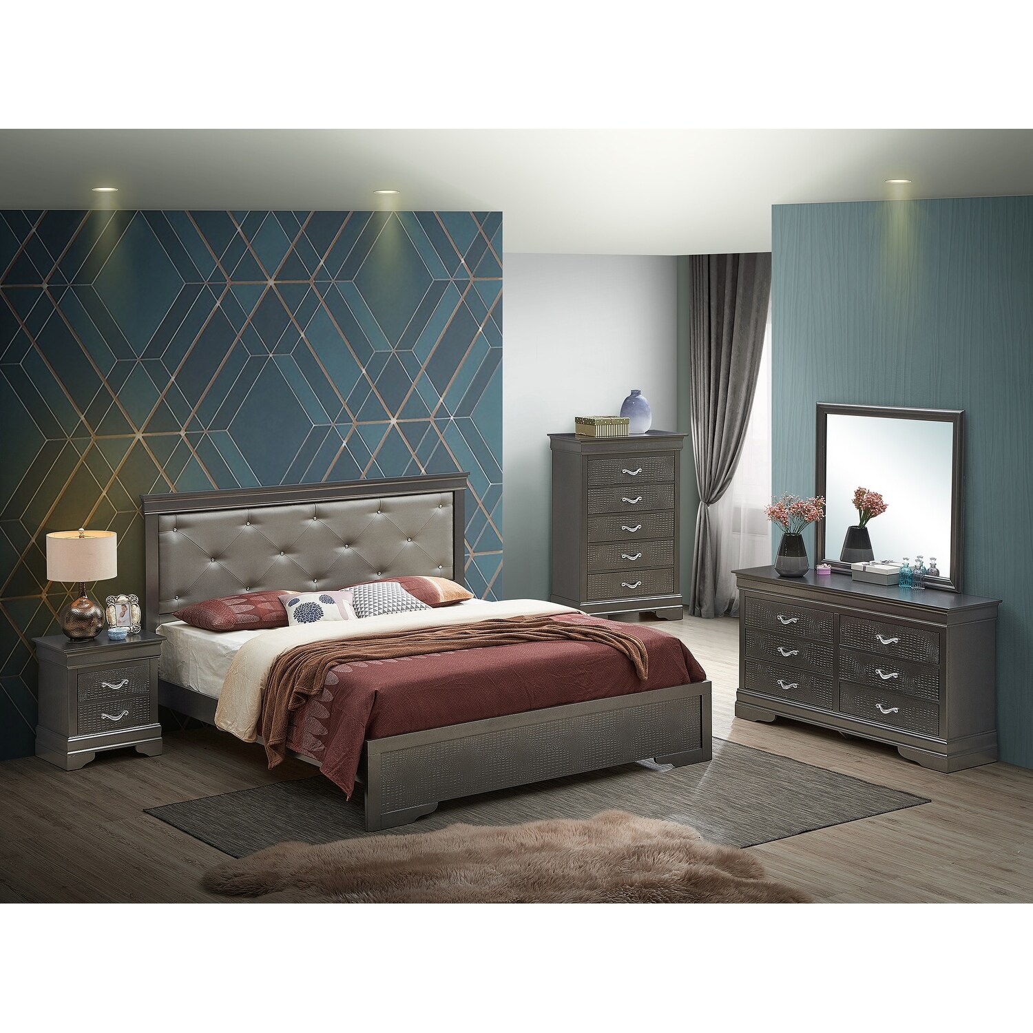 Lorana Metalic Black King Panel Beds