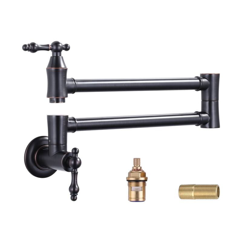 WOWOW Wall Mounted Pot Filler Faucet with Double Joint Swing Arms - Oil Rubbed Bronze