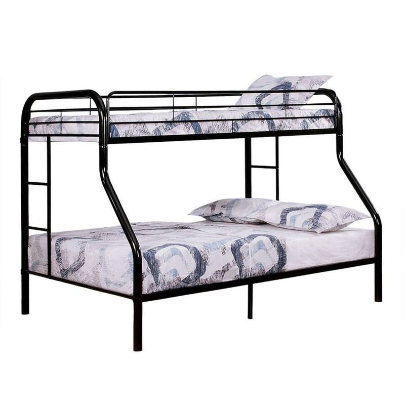 Fegy Twin over Full Bunk Bed with Ladder and Rails, Black Metal Frame