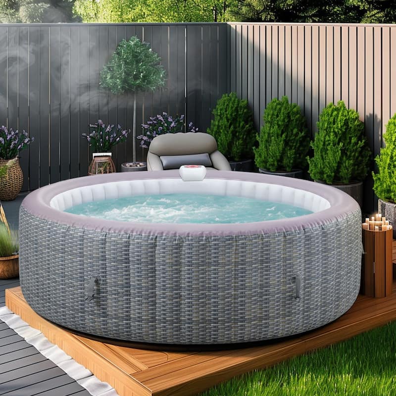 82''Inflatable Hot Tub w/Heating & Filters，Portable Hot Tub for Home Spa，6 Person Round Pool
