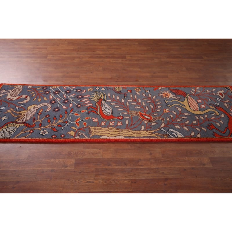 Animals Design Ziegler Indian Runner Rug Hand-Knotted Wool Carpet - 2'5"x 8'0"