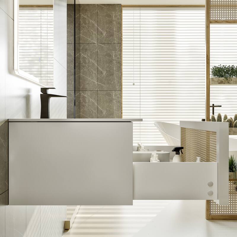 Eviva Nets 39"W Natural Oak Bath Vanity with WH Solid Surface Top