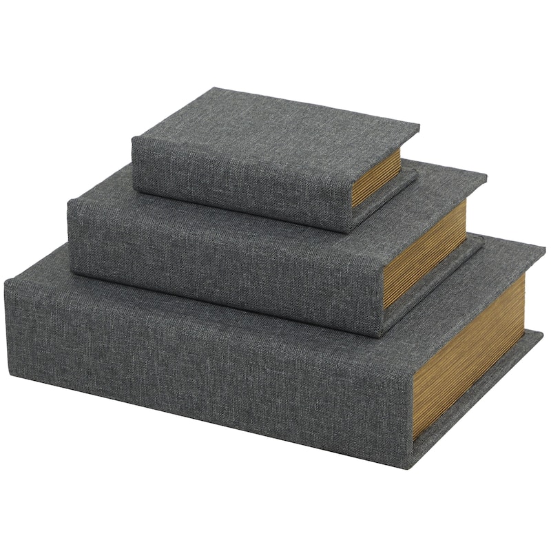 Roche River Decor - Linen Fabric Chevron Patterned or Texxtured Faux Book Storage Box - Set of 3 or 4 Multi-Colored