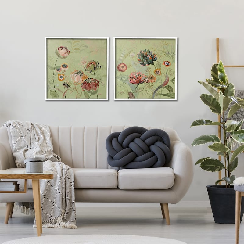 Stupell Chrysanthemums on Olive Green Framed Giclee Art Design By Dusza (Set of 2)