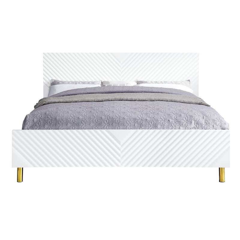 Queen Size Metal Platform Bed with Wave Pattern Design and 660lbs Weight Capacity