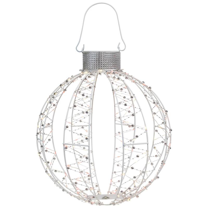 LED Lighted 3-D Bead Ball Ornament Christmas Outdoor Decoration - 15" - Red and White