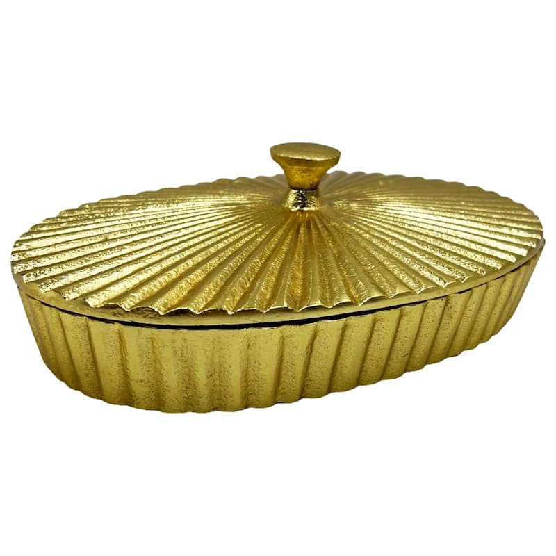 10 Inch Wide Decorative Handmade Aluminum Oval Bowl with Cap - 10 x 7 x 3 in