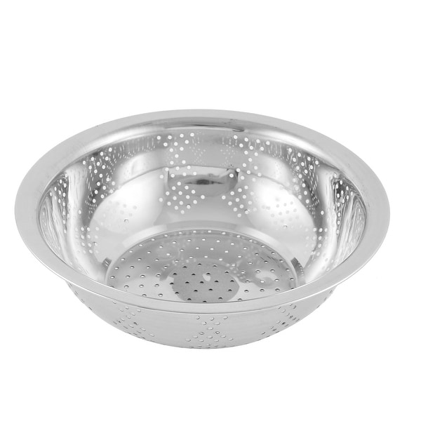 Stainless Steel Vegetable Fruit Washing Bowl Colander Silver Tone 24cm Diameter