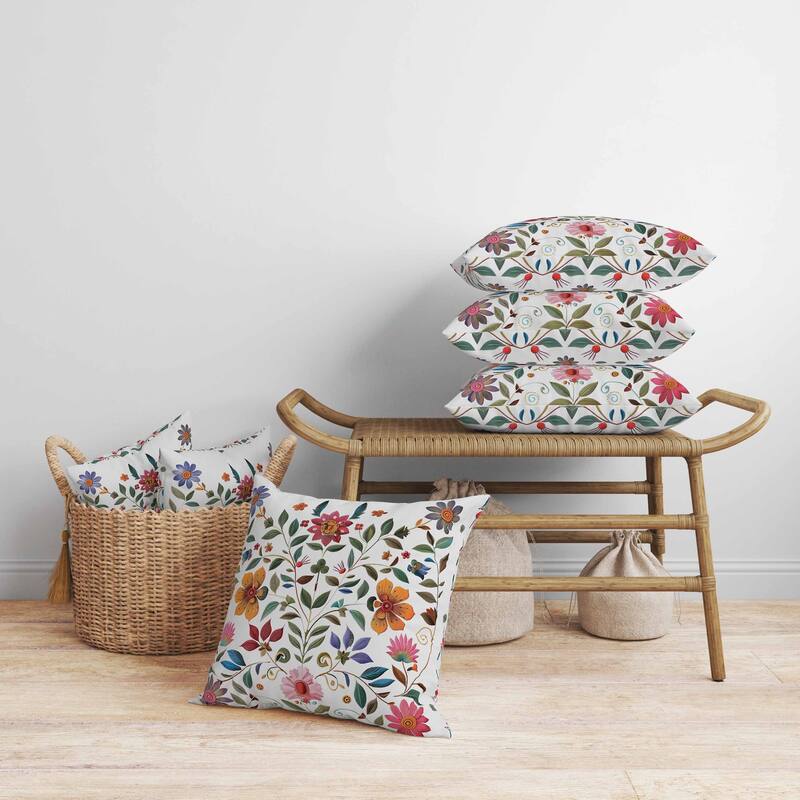 Symmetrical Flora Faux Suede Reversible Throw Pillow Cream and Pink