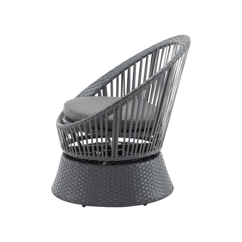 Modern Swivel Wicker Lounge Chair with Rattan and Iron Frame