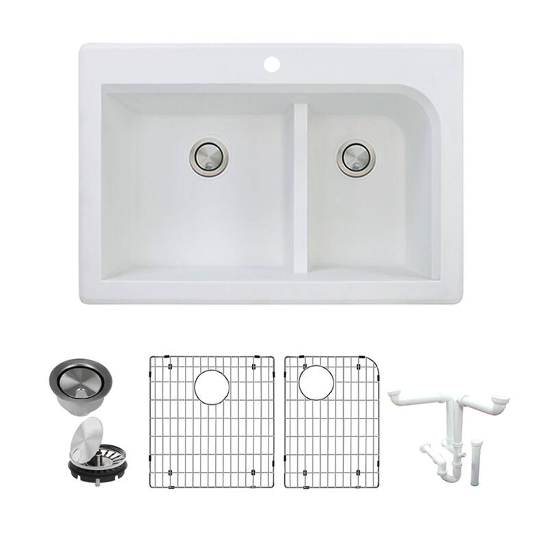 Transolid K-RTDJ3322 Radius 33" Drop In Double Basin Granite Kitchen - White
