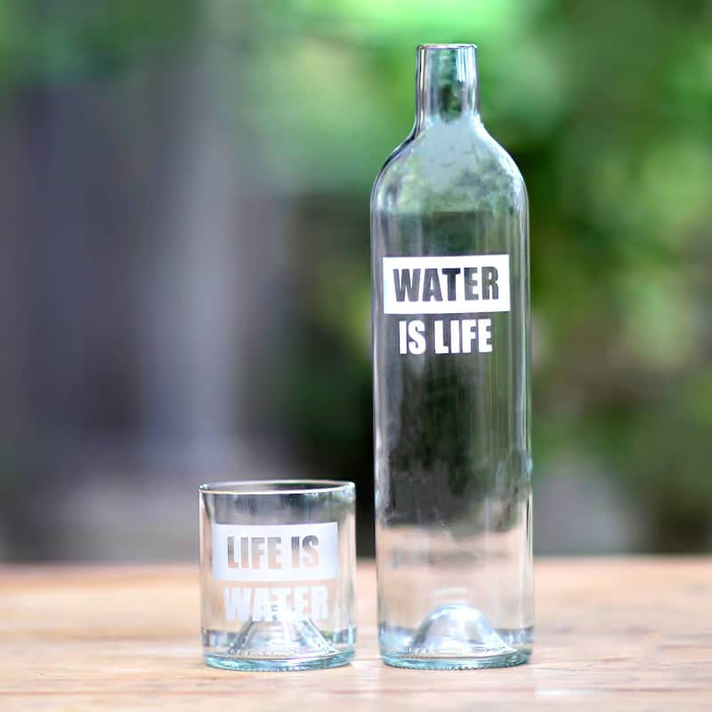 NOVICA Artisan Handblown Upcycled Glass Carafe Set Bottle In Bali Clear Indonesia Tableware Pitchers Decanters 'Water is Life'
