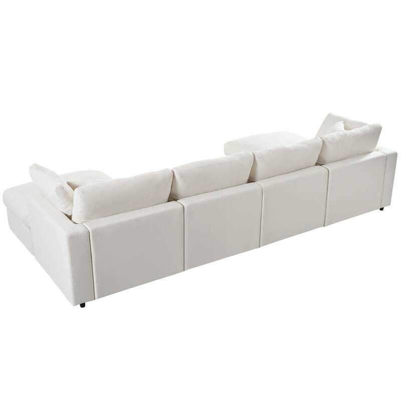 Chenille U-Shaped Sectional Sofa with 2 Movable Ottomans & Solid Wood Frame