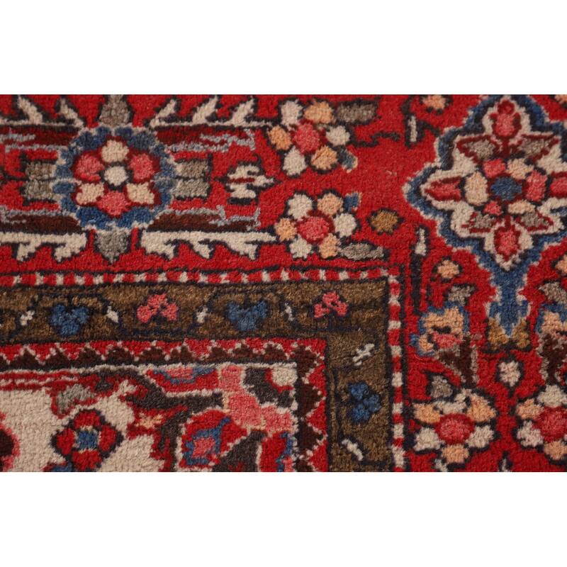 Hamedan Persian Vintage Rug Hand-Knotted Geometric Wool Carpet - 5'1"x 10'3"