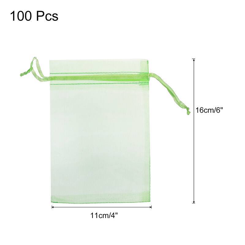 100pcs Organza Bags Drawstring Favor Pouches Sheer Mesh Bag for Party - Light Green - 4 inch x 6 inch