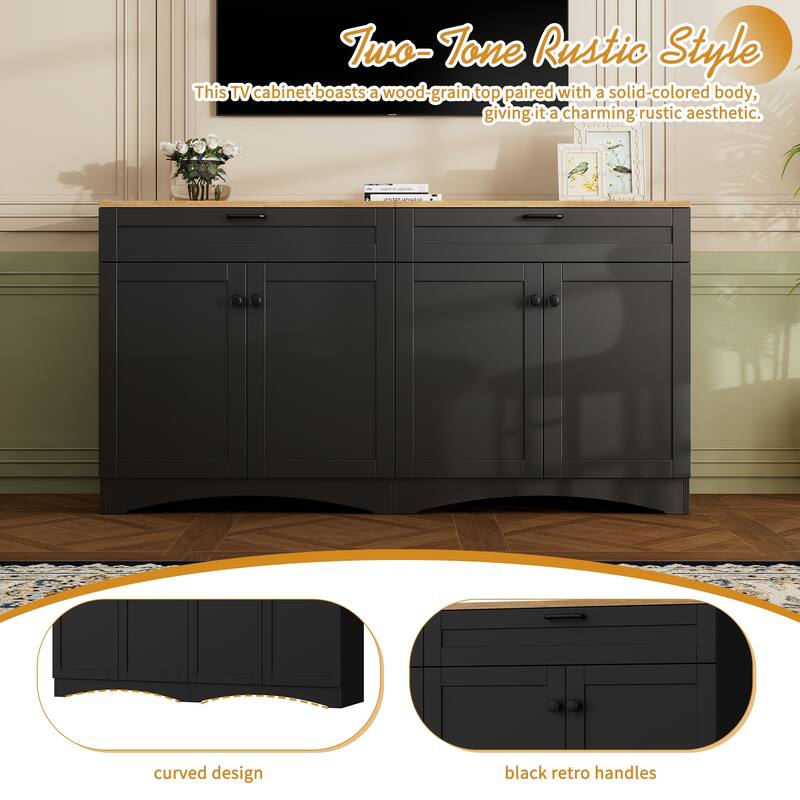 3-Piece Farmhouse Entertainment Center for TVs up to 70", Rustic TV Stand with Bookshelves and Sideboard, Adjustable Shelves