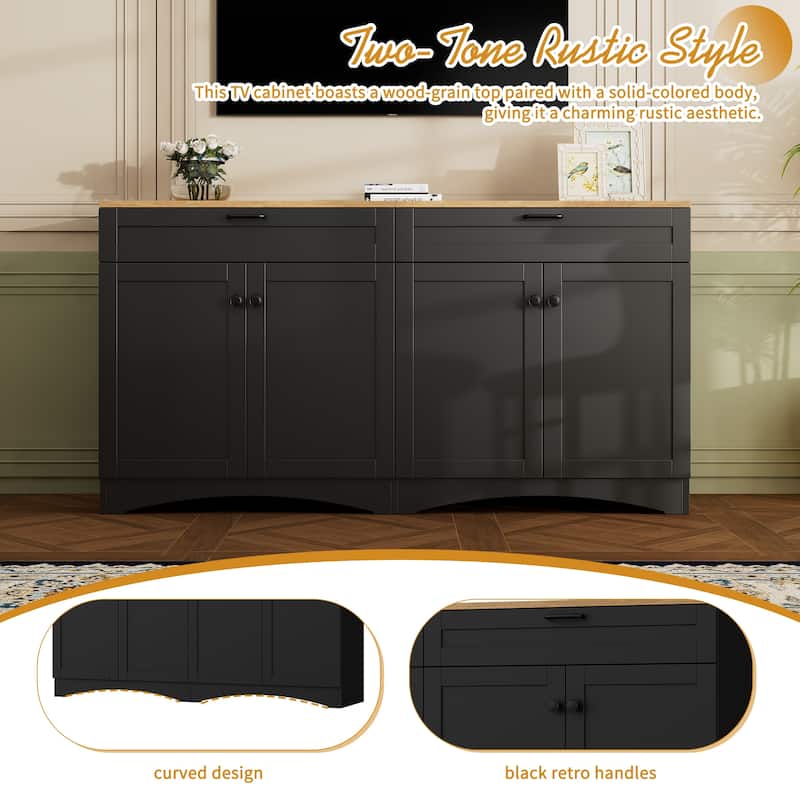 TV Stand with 4 Doors and 2 Drawers, Buffet Cabinet with Storage Cabinets, Console Table with Adjustable Shelves