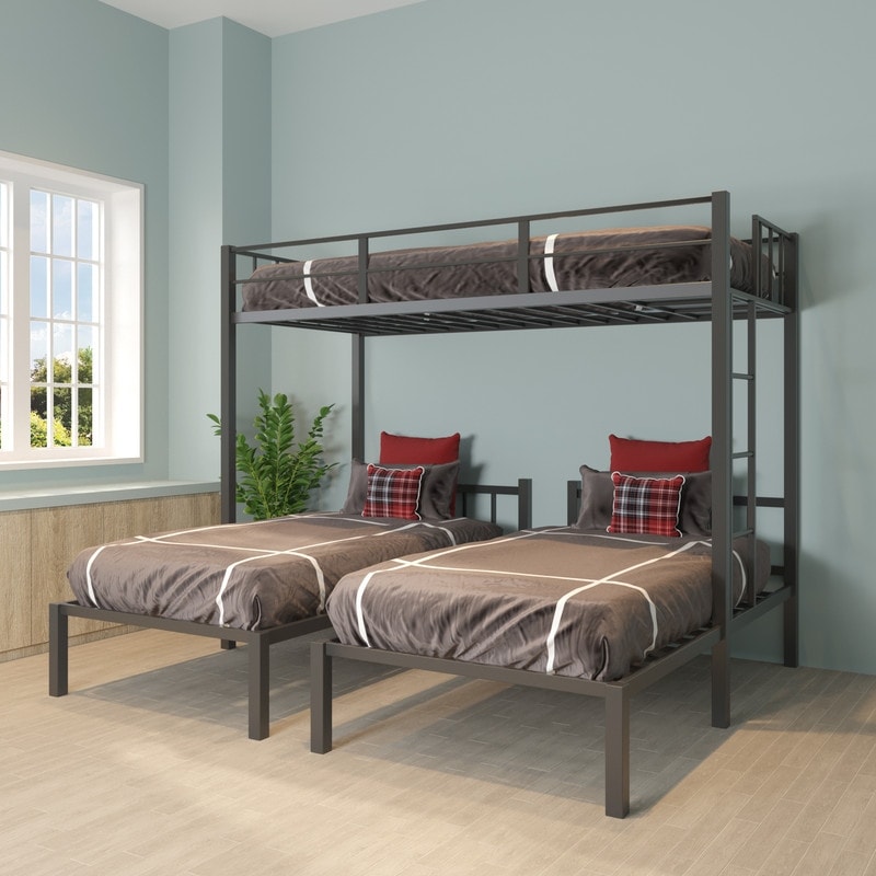 Aoolive Triple Twin Bunk Bed Can Be Separated Into 3 Twin Beds Black Overstock 34018088