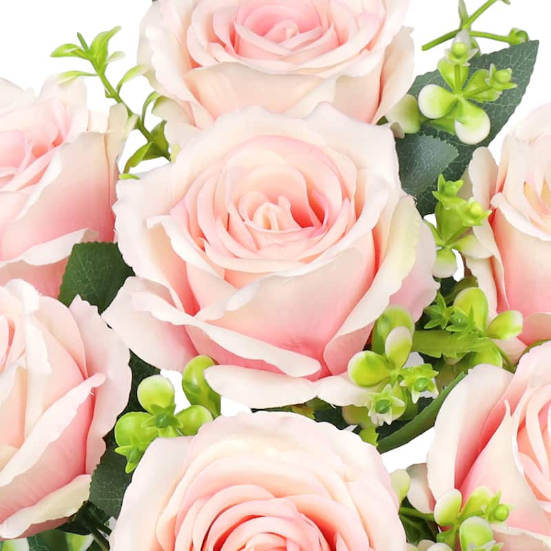 Set of 2 Blush Pink Artificial Elegant Rose Flower Stem Bush Bouquet