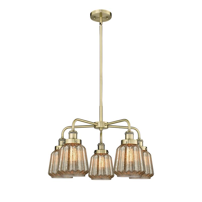 Innovations Lighting Chatham - 5 Light 25" Stem Hung Chandelier - Mercury/Antique Brass