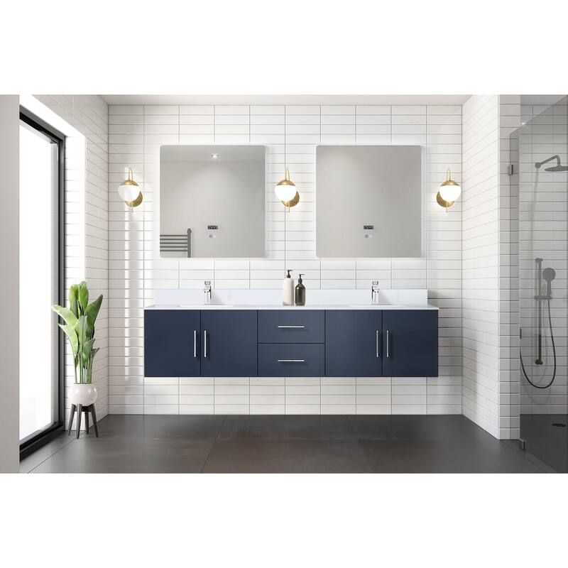 Geneva 80 in. W x 22 in. D Dark Grey Double Bath Vanity, Cultured Marble Top, Faucet Set, and 30 in. LED Mirrors