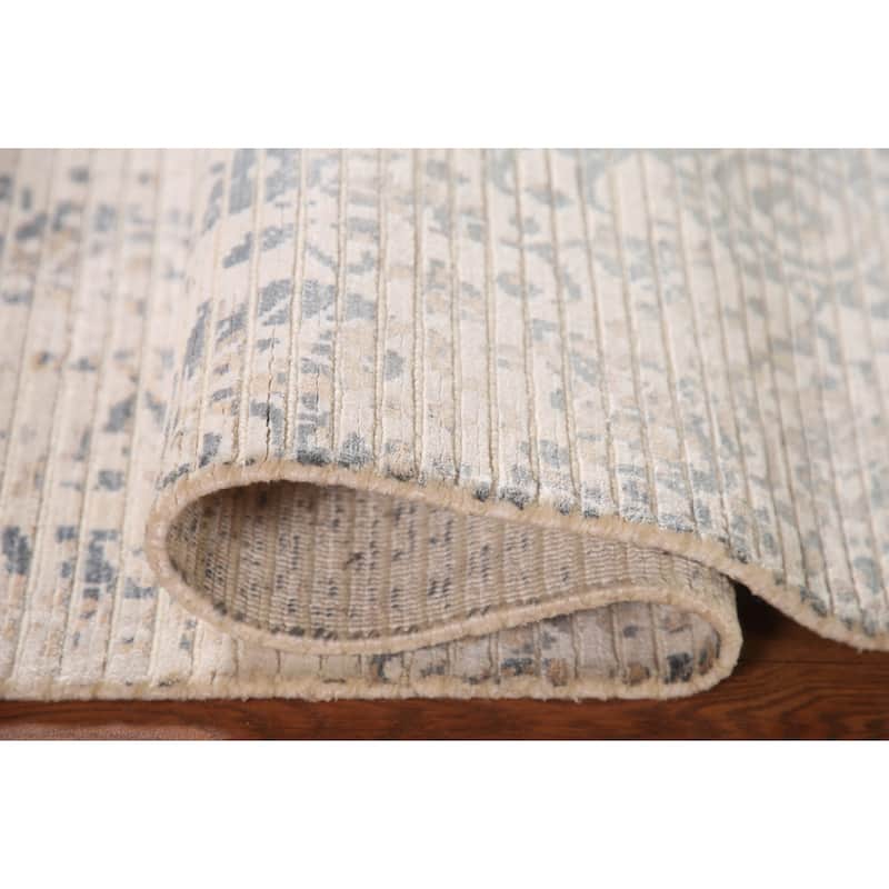 Abstract Oriental Accent Rug Handmade Striped Wool Carpet - 4'0"x 5'10"