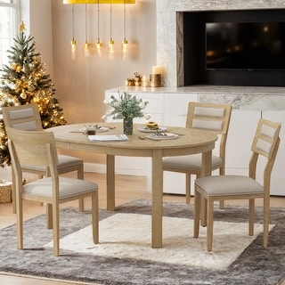 5-Piece Extendable Round Dining Table Set With Drawers and 4 ...