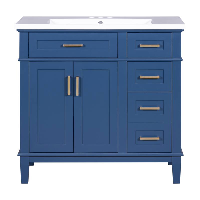 36 inch Solid Wood Bathroom Vanity with Ceramic Sink with Two Soft Close Doors and Four Drawers - 36''