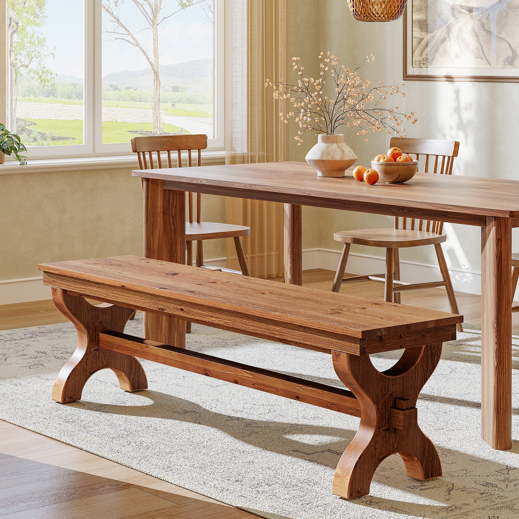 Solid Wood Dining Entryway Shoe Bench, Long Indoor Accent Seat Bench for Dining Room Living Room Hallway